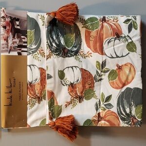 Nicole Miller Home NWT 72 x 16 Beaded Pumpkins Tasseled Corners Table Runner